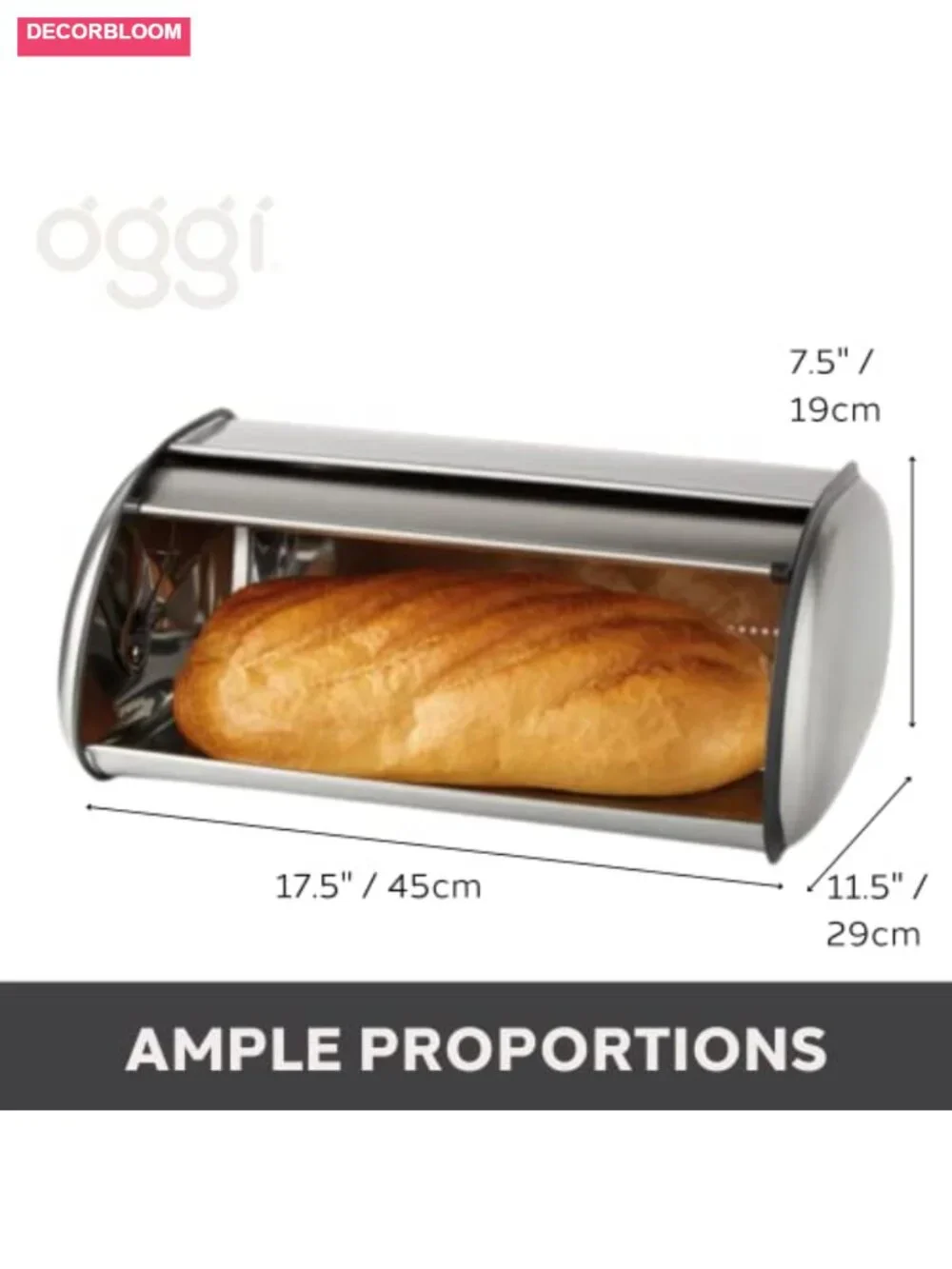 Stainless Steel Roll Top Bread Box Extra Large Airtight Kitchen Counter